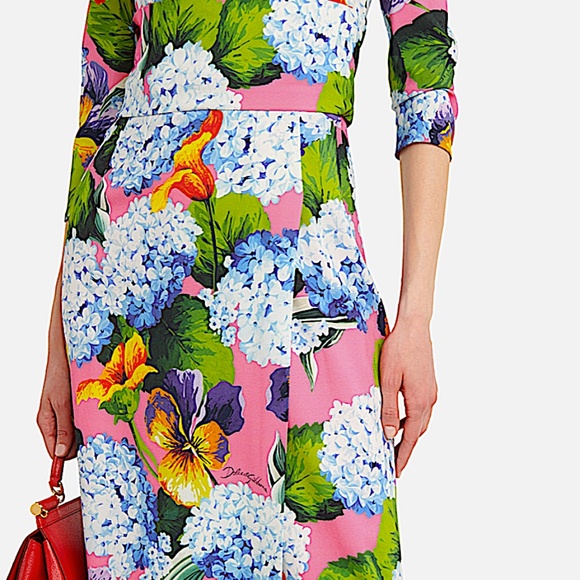 Hydrangea Print Long Sleeve Cady Midi Dress DOLCE&GABBANA - Picture 6 of 15